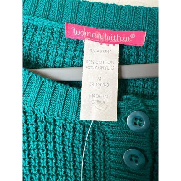 Woman Within Sz Medium Teal Waffle Knit Oversize Sweater - Picture 2 of 4